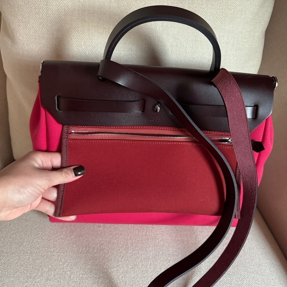 Hermes Herbag Zip 31 Bag Rose Shocking Berline Canvas - Picture 10 of 12